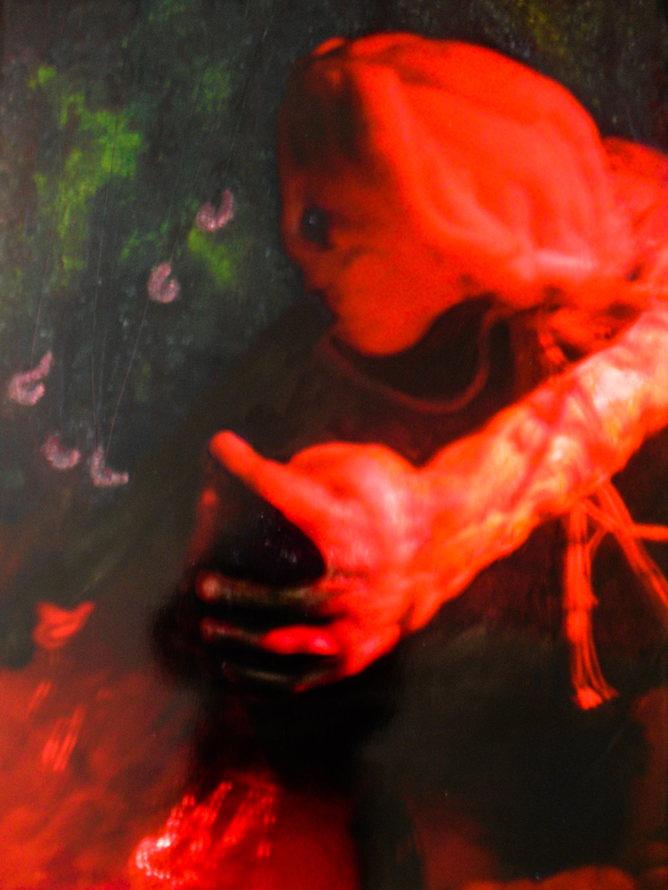 „gefischt in Kammern, Energie verschellt, Ideenwelten vergelten an klammernden Ruten 2“, 2012, Fotografie und Malerei, 89 x 59 cm