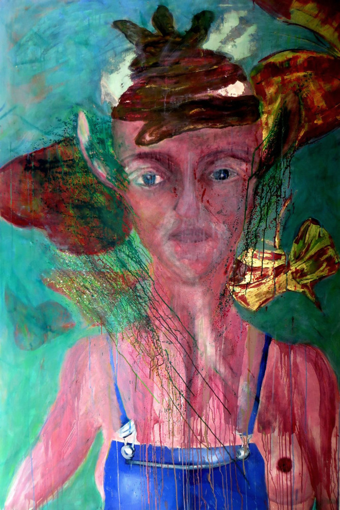 „lauschend gebärt sich die Magd wieder zur Königin“, 2012, Acryl auf Leinwand, 180 x 120 cm