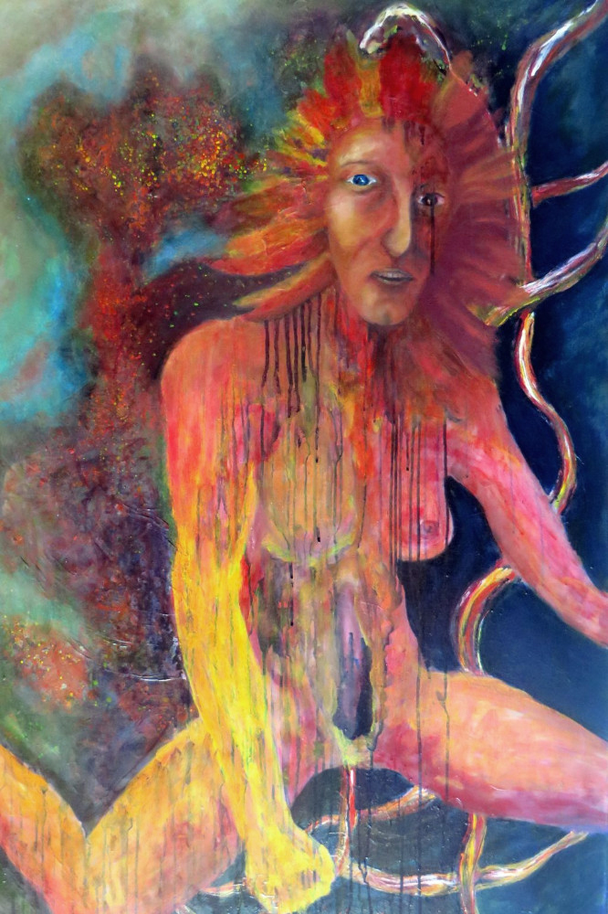 „Wahrheiten verrücken feurig im rechten Licht“, 2012, Acryl auf Leinwand, 145 x 110 cm